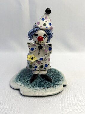 Zampiva Vintage Italian Clown Hand Painted Ceramic Figurine Spaghetti Hair 4”